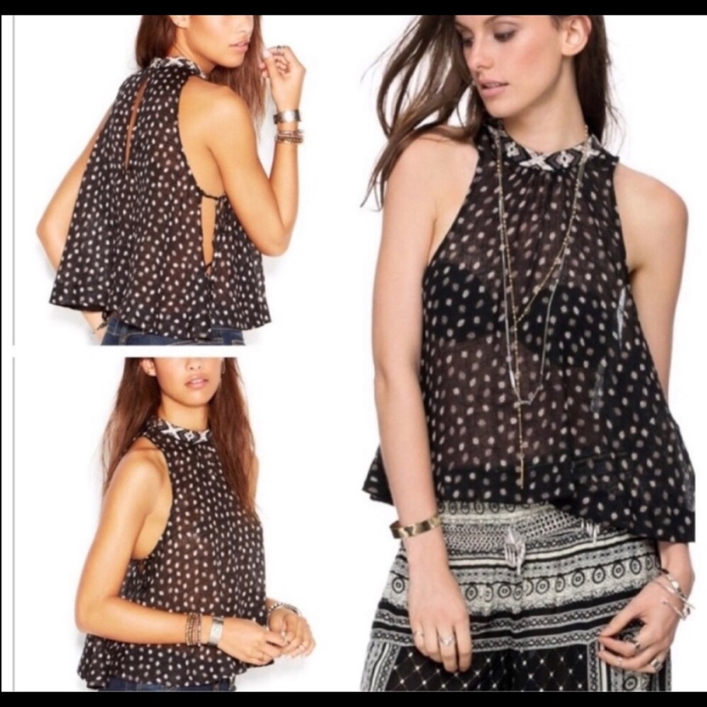 Free people embroidered neckline open tie tank - Picture 1 of 16
